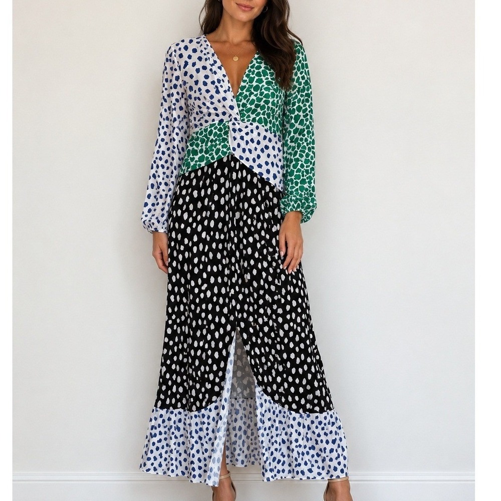RIXO London Chelsea Polka Dot Silk Maxi Dress Wedding Guest Cocktail Old Money